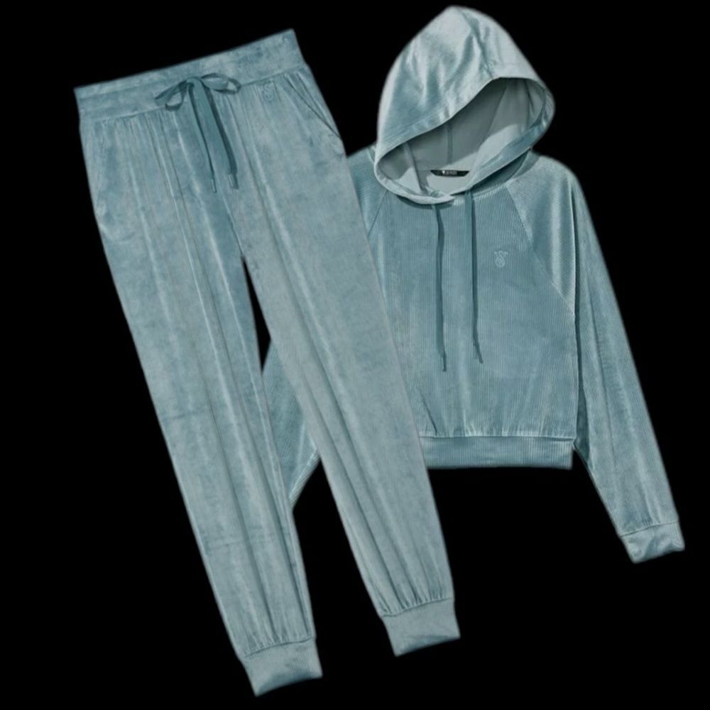 Victoria’s Secret Supersoft Cozy Ribbed Velour Tracksuit Hoodie & Jogger Teal
